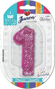 Vela Aniversario Live Colors com Glitter Pink N.1 Junco