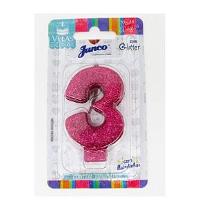 Vela Aniversario Live Colors com Glitter Pink N.3 Junco