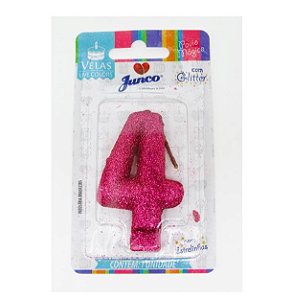 Vela Aniversario Live Colors com Glitter Pink N.4 Junco