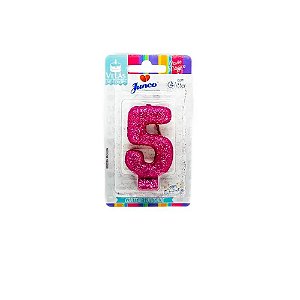 Vela Aniversario Live Colors com Glitter Pink N.5 Junco