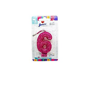 Vela Aniversario Live Colors com Glitter Pink N.6 - Junco