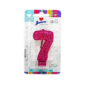 Vela Aniversario Live Colors com Glitter Pink N.7 Junco