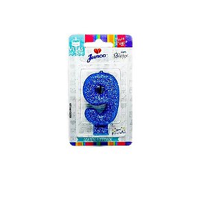 Vela Aniversario Live Corlors com Glitter Azul N.9 - Junco