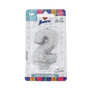 Vela Aniversario Live Colors com Glitter Prata N.2 - Junco