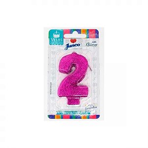 Vela  Aniversario Live Colors com Glitter Pink N.2 - Junco