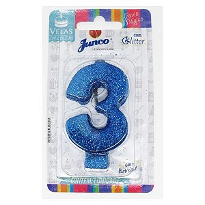 Vela Aniversario Live Colors com Glitter Azul N. 3 - Junco