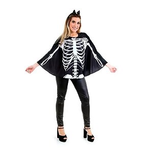 Fantasia Poncho Caveira Adulto M - Sulamericana Fantasias