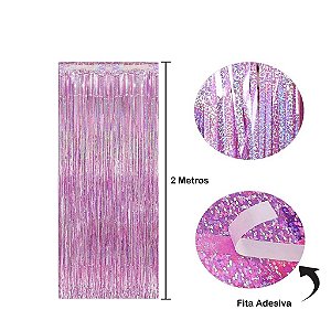 Cortina Metalizada Holografica Rosa 1X2m - Gala Embalagens