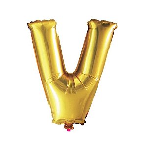 Balao Metalizado Dourado Letra V 40cm - Gala Embalagens