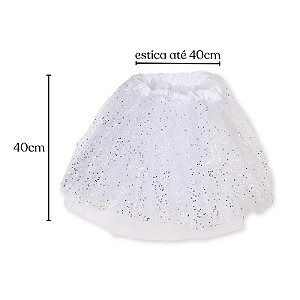 Saia Tule Branca com Glitter HY87632 - Partiu Festa