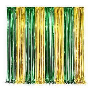 Cortina Metalizada Dourada/Verde 1m x 2m - Partiu Festa