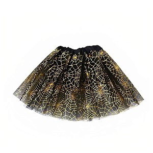 Saia de Tule Metalizado Dourado c/ Teias - Partiu Festa