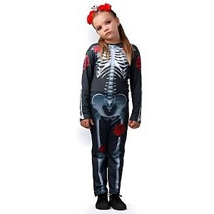 Fantasia Caveira Mexicana Estampado Infantil G - Sulamericana Fantasias