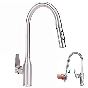 Torneira Gourmet Extensivel Cozinha Pia Ducha Articulada 2 Jatos Monocomando Agua Quente Fria  Mesa Bancada Sofisticado