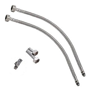 Engate Rabicho Par 80cm Par Mangueira Flexivel Monocomando Misturador Torneira Agua Quente Fria Banheiro Cozinha