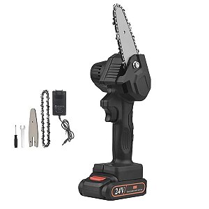 Mini Motoserra Eletrica Serra Sem Fio Portatil 24V Corta Madeira Lenha Carpintaria Galho Bambu Jardinagem Podar Arvore