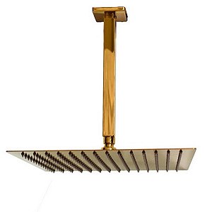 Ducha Chuveiro Teto Inox Dourado Slim 20x20 Luxo Banheiro Banho Piscina Area Externa