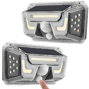 Luminaria Solar Parede Arandela Kit 2 Uni Spot Sensor Movimento Iluminaçao Led Jardim Quintal Varanda Decoraçao