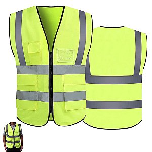 Colete Sinalizador Faixa Refletiva EPI Segurança do Trabalho Blusao Construçao Civil Operario Obra Estrada Rodovia