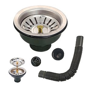 Ralo Valvula Dreno de Pia 10x10 Filtro Sifao Tubo de Escoamento Cesto Cozinha Lavanderia Lavabo Casa Seguro Resistente