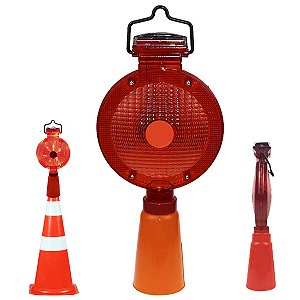 Sinalizador Solar Viario Cone Automatico Led Obra Sinalizaçao Chuva Estrada Rua Rodovia Fiscalizaçao Segurança