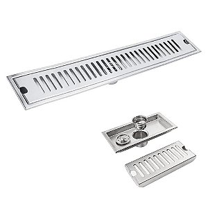 Ralo Linear Inox 40cm Anti Odor Anti Inseto Banheiro Lavabo Area Externa Piscina Quintal Seguro Resistente Higienico
