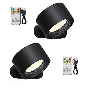 Luminaria Arandela LED 3 Tons Kit 2 uni USB Bateria Recarregavel Controle Mesa Cabeceira Quarto Iluminaçao