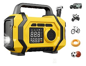Compressor Ar Auxiliar Partida Chupeta Carro Pneu Motor Bicicleta Luz Led Carregador Portatil Multiuso Automotivo
