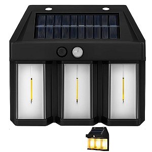 Luminaria Solar Arandela LED Filamento Sensor de Movimento Presença Iluminaçao Ambiente Externo Quintal Jardim