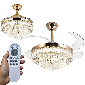 Luminaria Ventilador Retratil Lustre Hera 3 Tons 6 Velocidades Controle Ajustaveis Sala Casa Quarto Escritorio Decoraçao