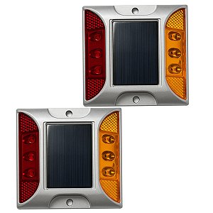 Tacha Sinalizadora Solar Viaria Kit 2 Uni Olho de Gato Sinalizaçao Estrada Rodovia Avenida Obra Rua Pavimentaçao