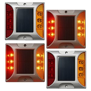 Tacha Sinalizadora Viaria Solar Kit 4 Uni Olho de Gato Segurança Rodovia Avenida Estrada Pavimentaçao Rua Obra