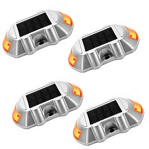 Tacha Solar Viaria Olho de Gato Kit 4 Uni Sinalizaçao Estrada Rodovia Obra Segurança Iluminaçao Pista Avenida