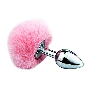 Plug Anal em Aço com Pompom Rosa