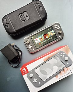 Nintendo Switch Lite Cinza Completo 128Gb Lotado de Jogos