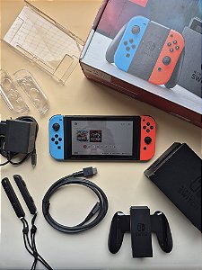 Nintendo Switch V1 Completo 128Gb Lotado de Jogos