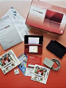 Nintendo 3DS Vermelho Completo + Jogo Fifa 12