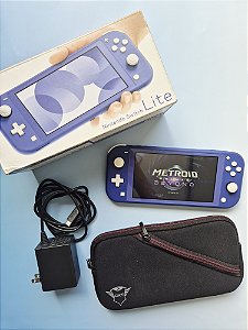 Nintendo Switch Lite Azul Completo 128Gb Lotado de Jogos