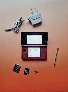 Nintendo 3DS Vermelho Completo 32GB + R4 Cheio de Jogos