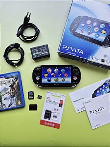 PS Vita OLED Preto 64GB Completo na Caixa + Uncharted: Golden Abyss