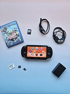 PS Vita OLED Preto 32GB Lotado de Jogos + Jogo Mídia Física LittleBigPlanet