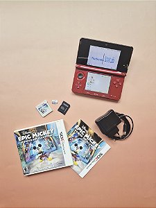Nintendo 3DS Vermelho 16Gb Lotado de Jogos + Jogo Disney Epic Mickey