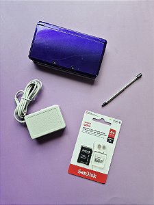 Nintendo 3DS Roxo Midnight Purple + Micro SD 64Gb Lotado de Jogos