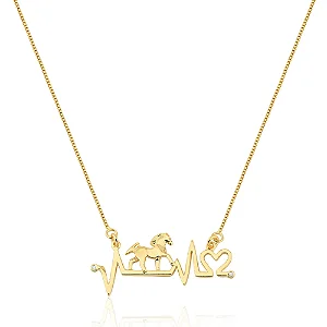 Gargantilha Feminina Batimentos Cardíacos com Cavalo Inteiro Banhada a Ouro 18K