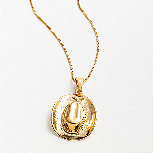 Colar Feminino Chapéu Country Banhado a Ouro 18K