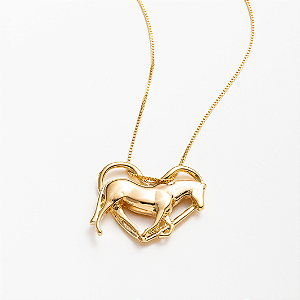 Colar Feminino Coração com Cavalo Elegante Banhado a Ouro 18K