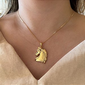 Colar Feminino Cavalo Glamouroso Banhado a Ouro 18K