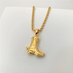 Colar Feminino Bota Country com Cordão Baiano Banhado a Ouro 18K