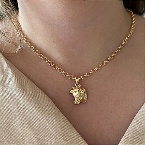Colar Feminino Boi com Cordão Elo Português Banhado a Ouro 18K