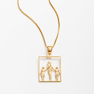 Colar Feminino Mãe com Filhas Country Banhado a Ouro 18K